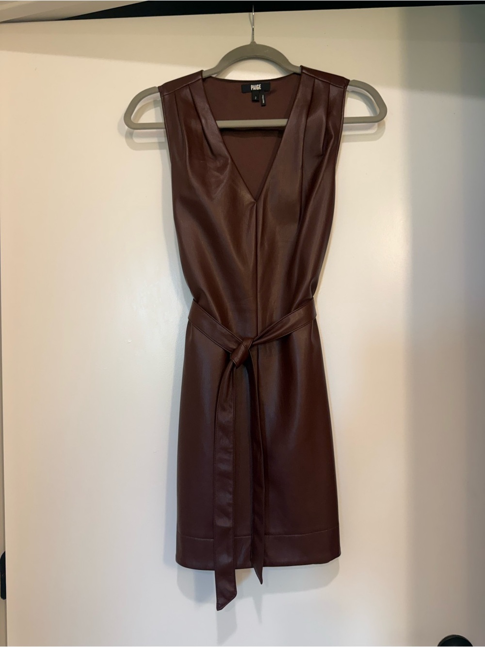 PAIGE Sleeveless Faux Leather Mini Dress in Burgundy